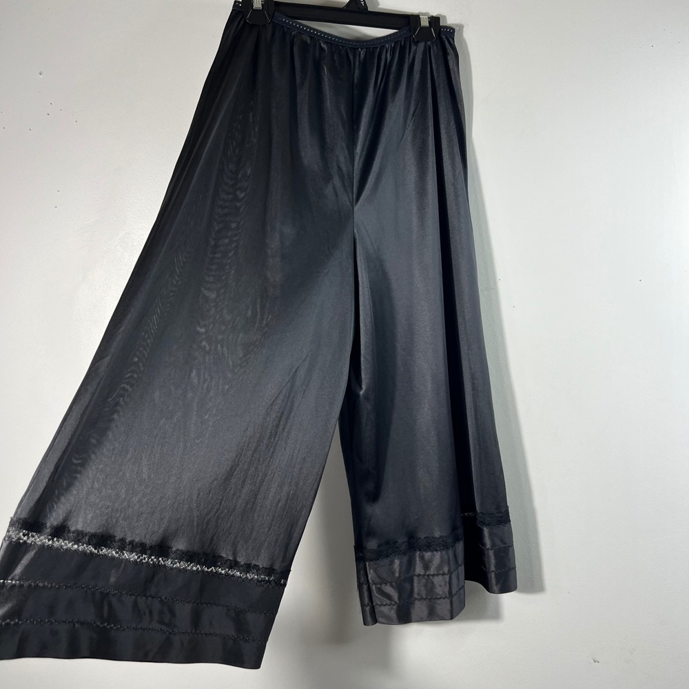 Womens‎ Vintage Pinehurst Lingerie Cropped Wide Leg Slip Pants Black Medium Tall